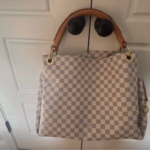 Checkered Designer Tote Bag - Cream and Tan